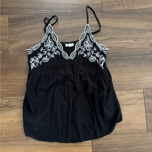 Black and White Embroidered Women's Top